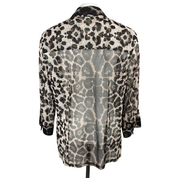 CHICO'S Leopard Print Button Up Sheer Blouse Top Sz Large - Picture 3 of 6